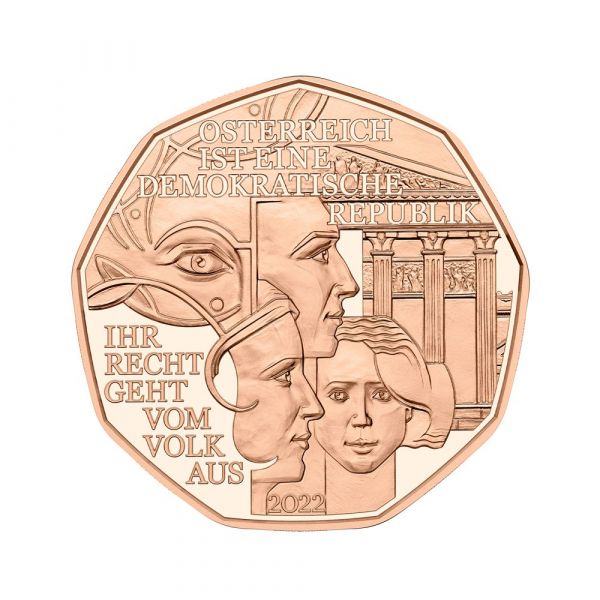 5 Euro Österreich Demokratie 2022 Cu vz