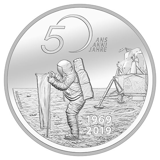 20 CHF Schweiz "50 J. Mondlandung Apollo 11" 2019 Silber St
