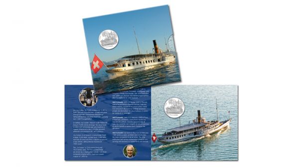 20 CHF Schweiz "Dampfschiff - La Suisse" im Folder 2018 Silber St