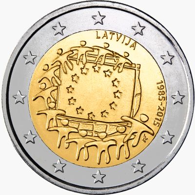 2 € Lettland "30 Jahre Europaflagge" 2015 CN vz