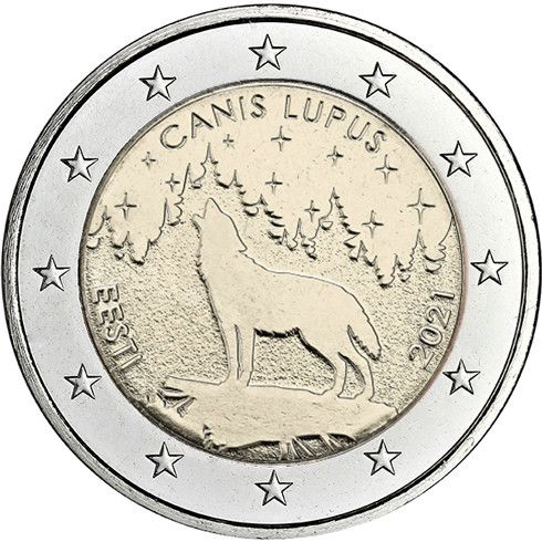 2 Euro Estland Nationaltier Wolf 2021 CN bfr